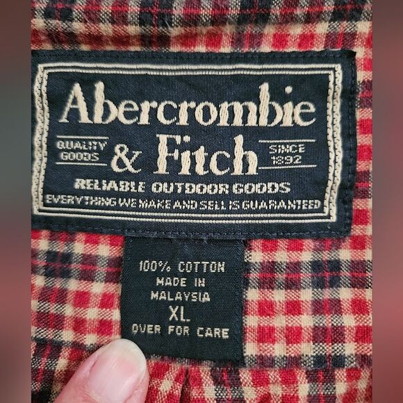 Vintage Abercrombie & Fitch Shirt Men’s XL Button Down Red Blue Tan Plaid Pocket - Picture 2 of 10